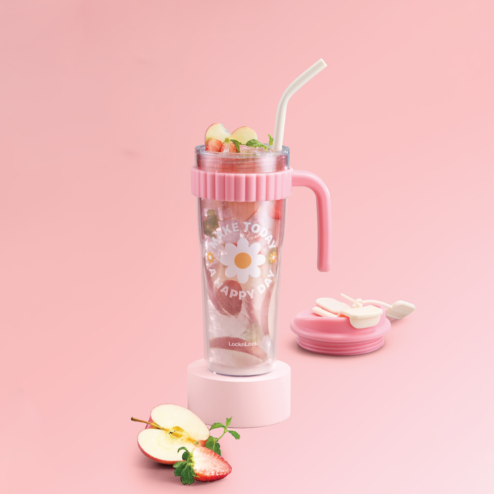 Ly Nhựa 2 Lớp LocknLock Kèm Ống Hút Spring Double Wall Cold Cup 890ml - 3 Màu (Xanh, Xanh Da Trời, Hồng) - HAP538, , large image number 3